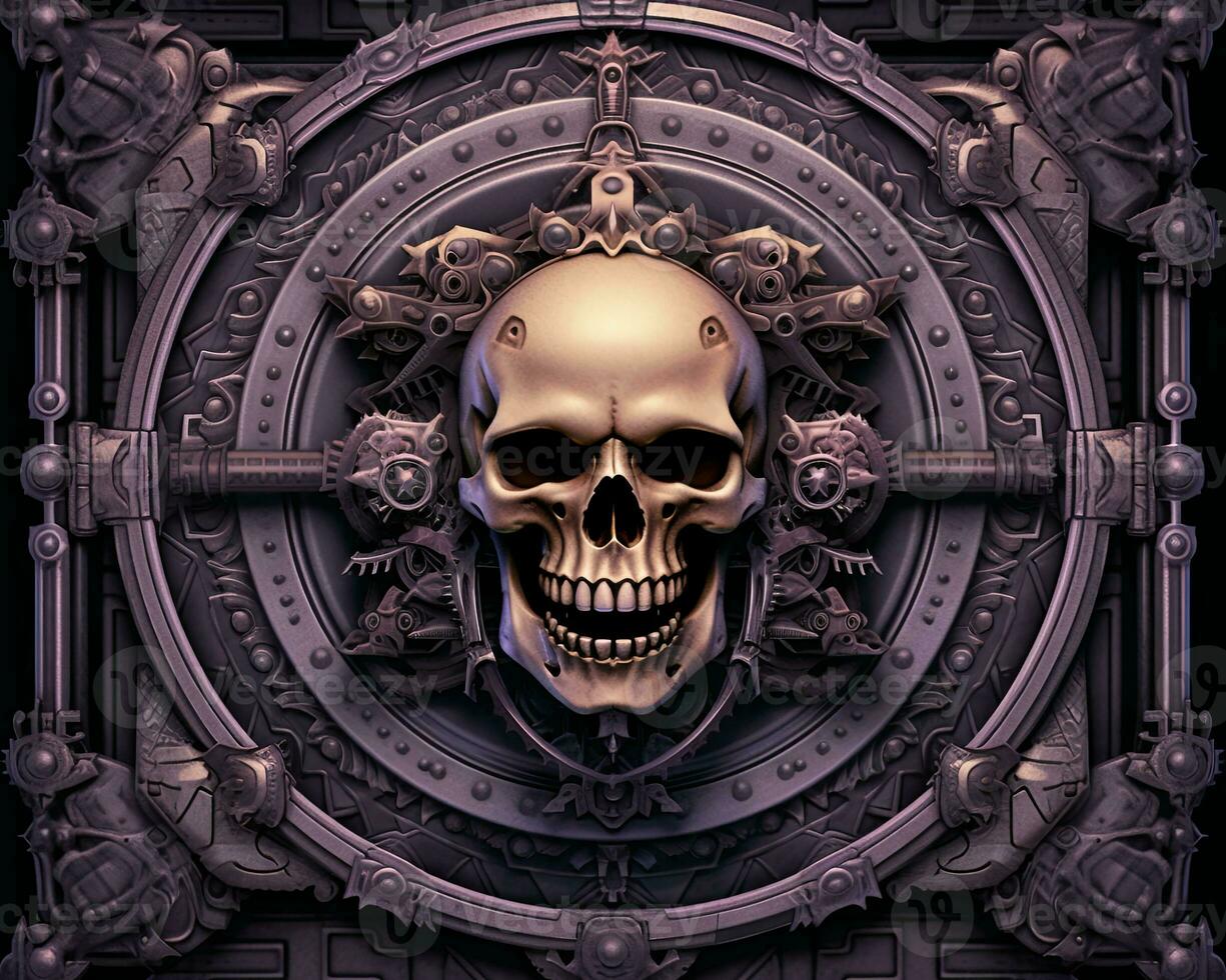 a skull is in the center of an ornate frame generative AI photo