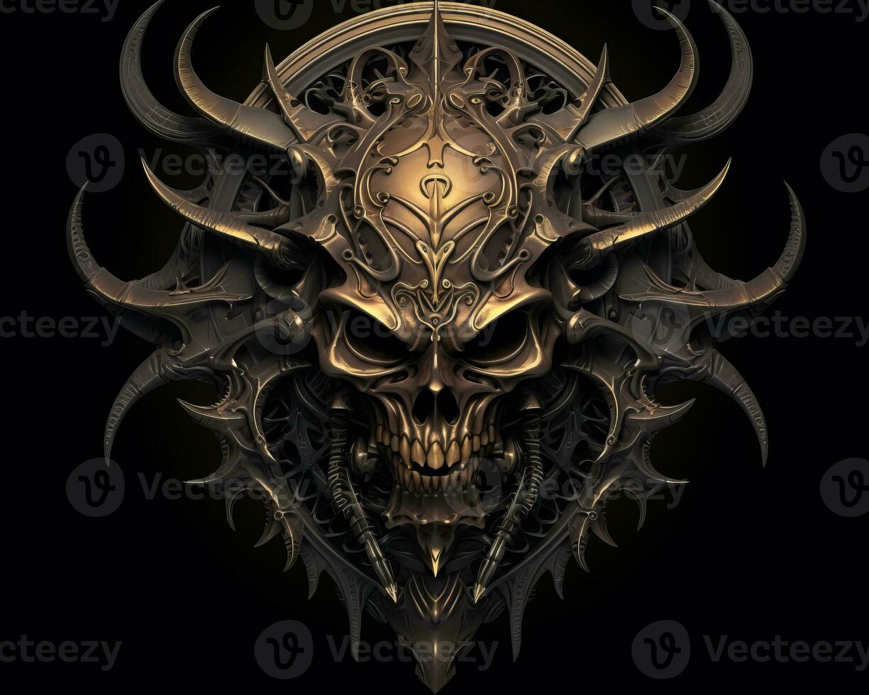 a skull with horns and horns on a black background generative AI photo