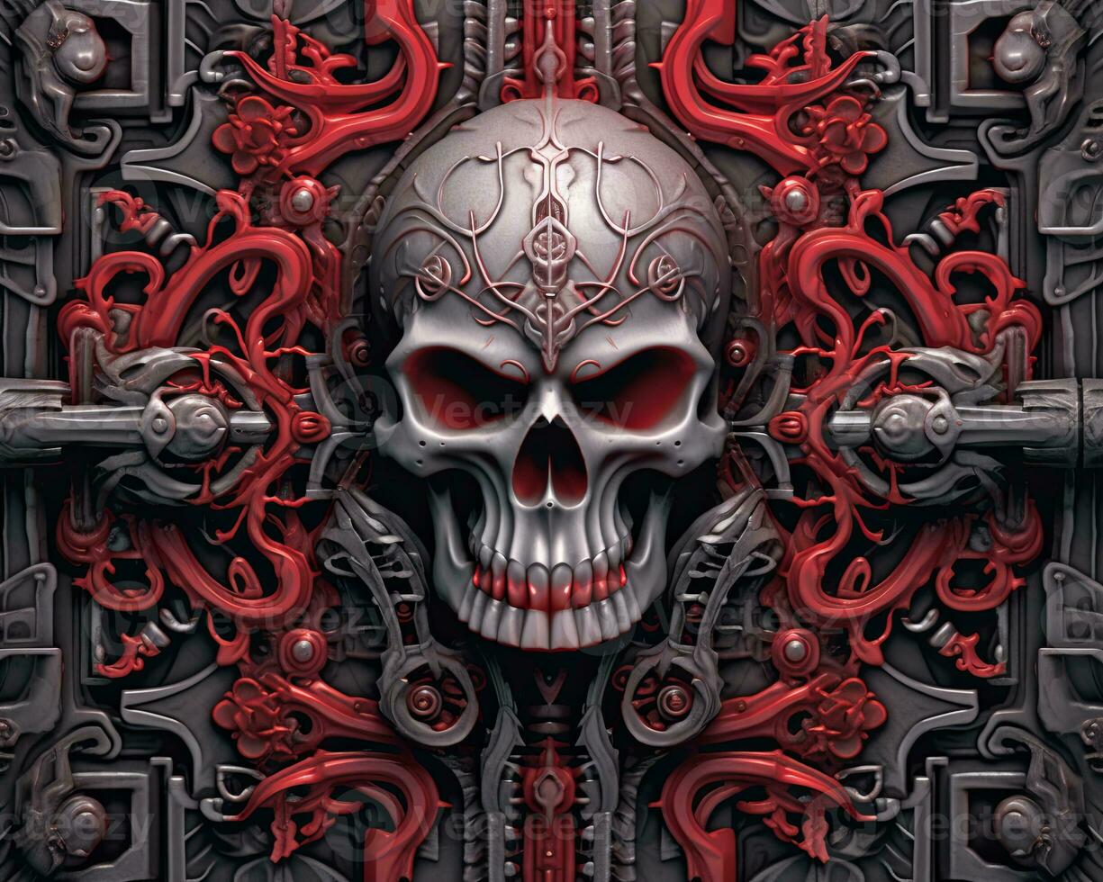 a skull with red and black design on it generative AI photo