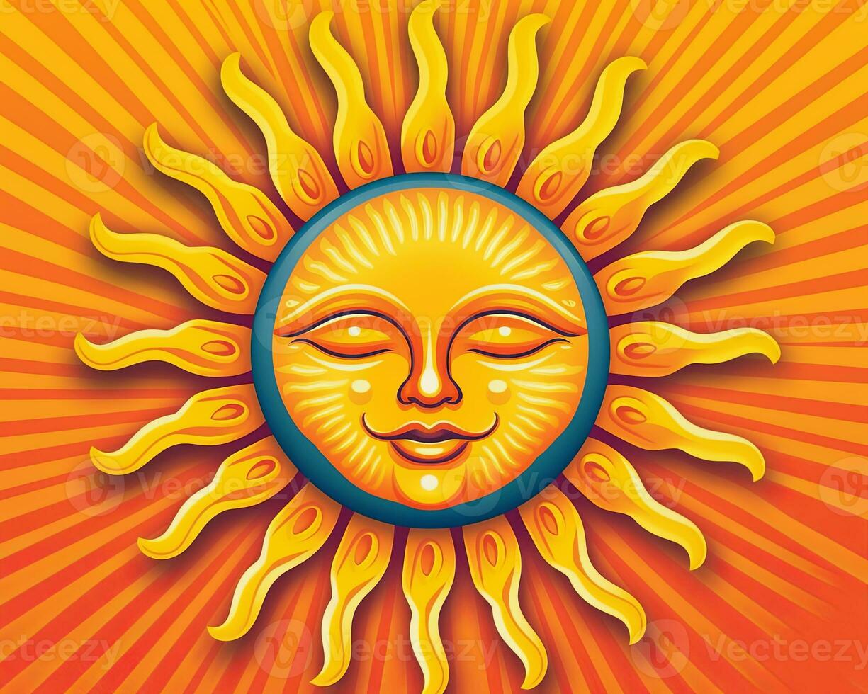 a sun with a smiling face on an orange background generative AI photo