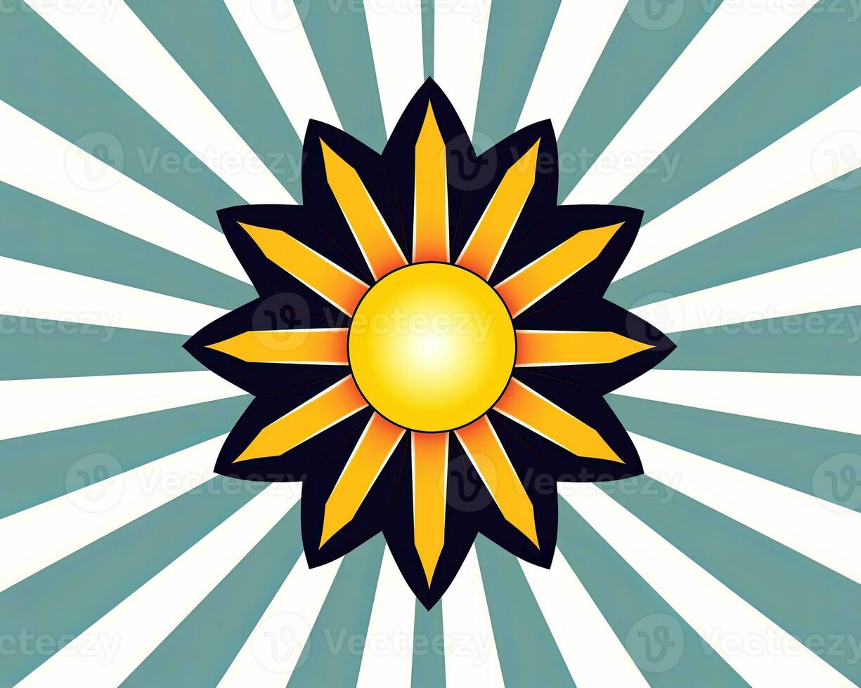 a sunflower with rays on a blue background generative AI photo