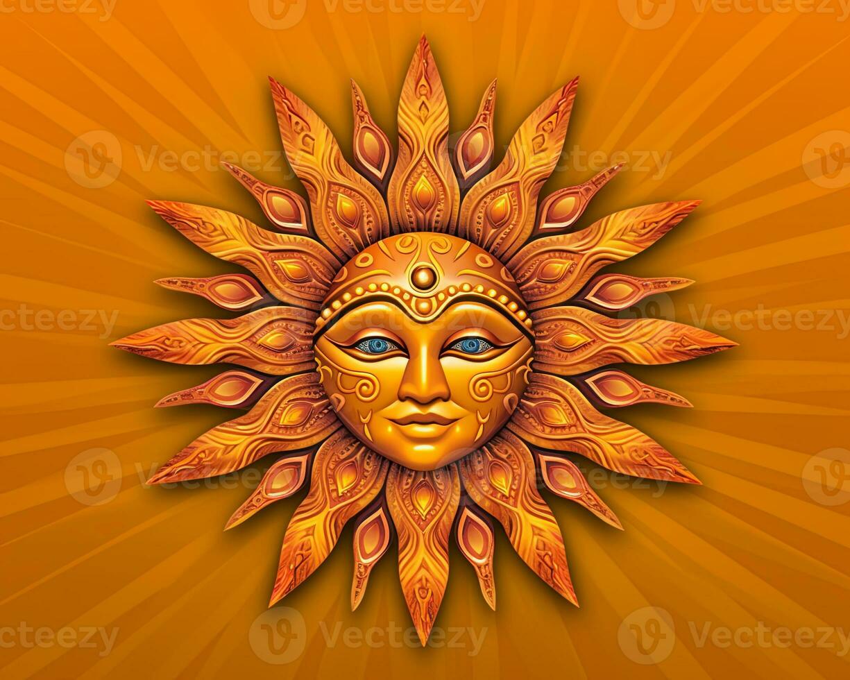 a sun face on an orange background generative AI photo