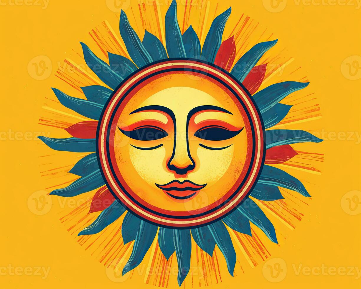a sun with a face on a yellow background generative AI photo