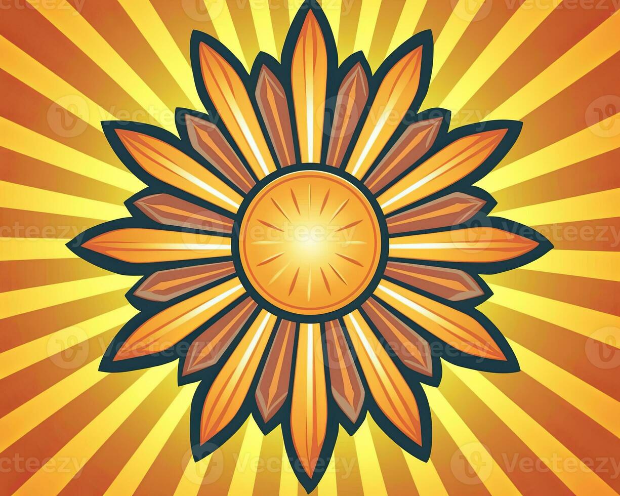 a sunflower with rays on an orange background generative AI photo