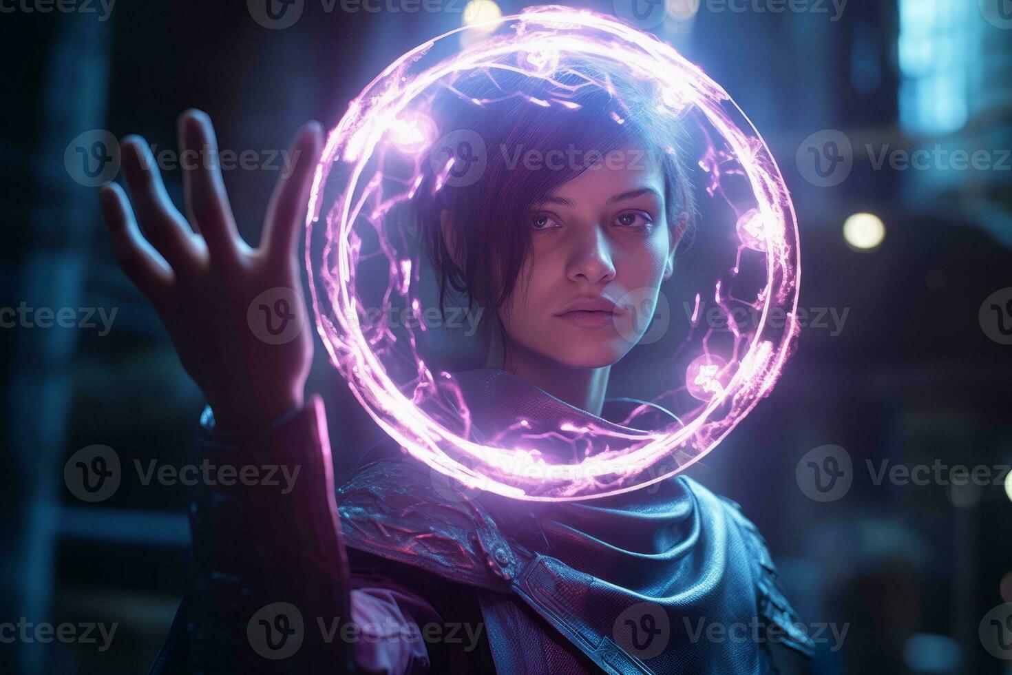 a woman holding a glowing orb in her hands generative AI photo