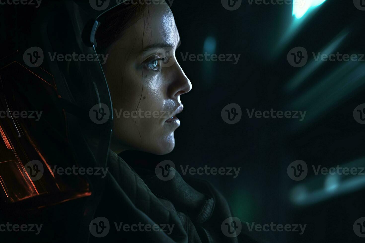 a woman in a black cloak and hood looking away from the camera generative AI photo