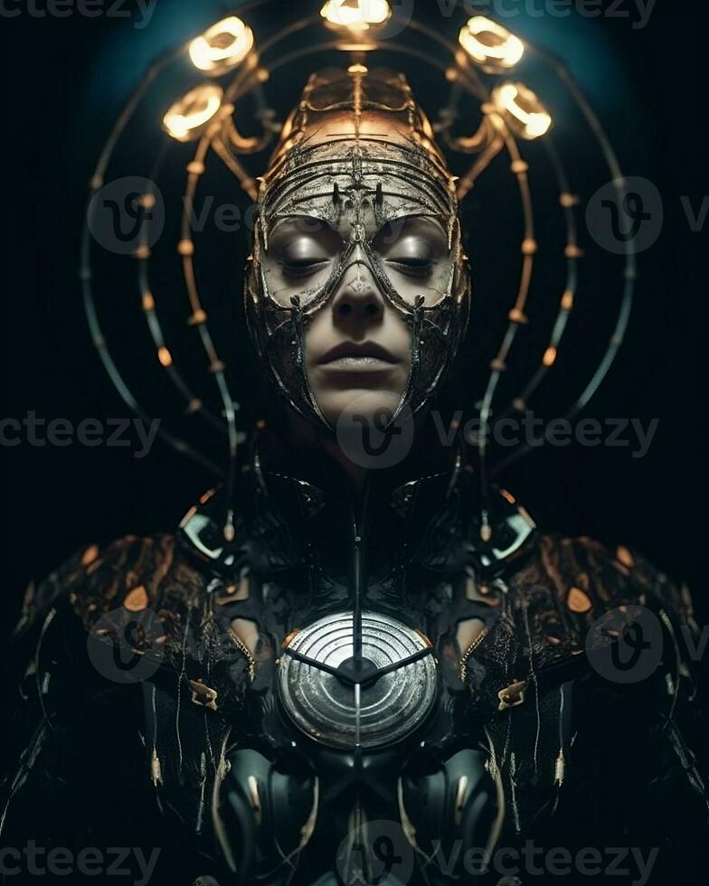 a woman in a futuristic costume with glowing eyes generative AI photo