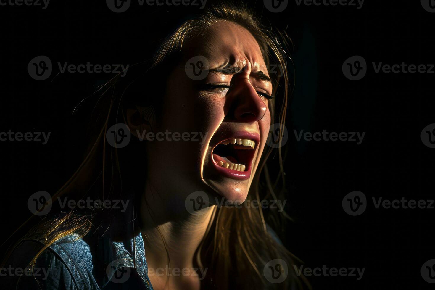 a woman is crying in the dark generative AI photo
