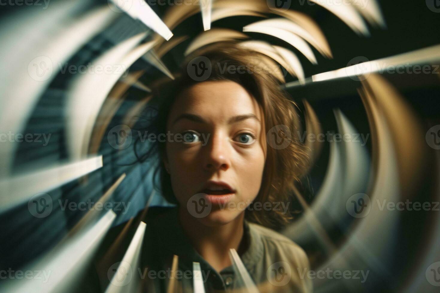 a woman is looking at the camera in a tunnel generative AI photo