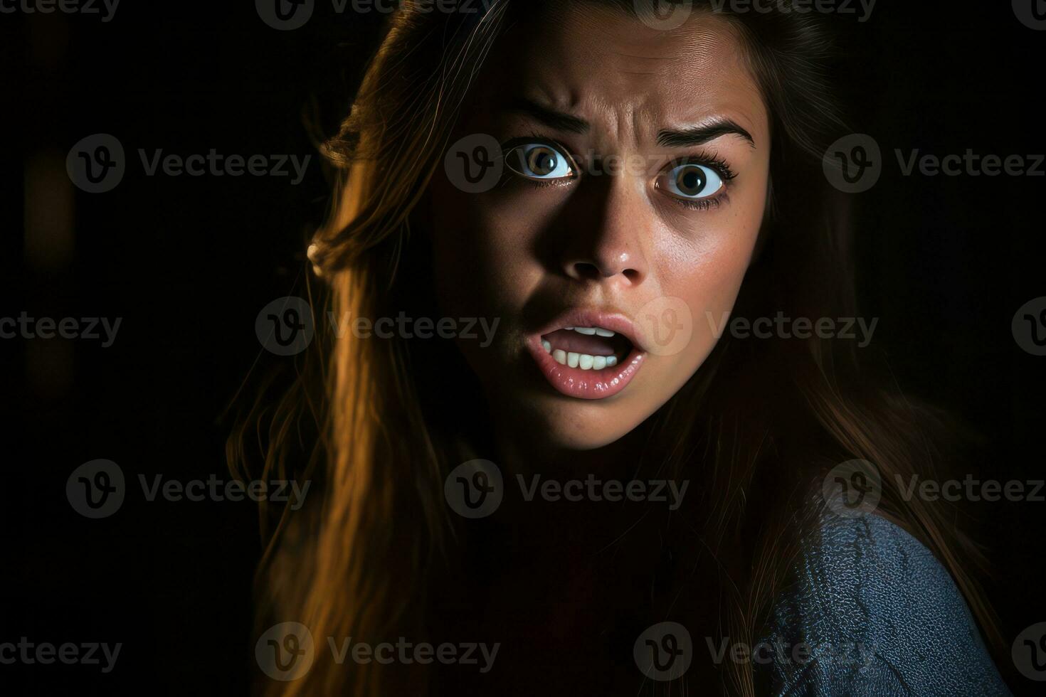 a woman is looking at the camera with an open mouth generative AI photo