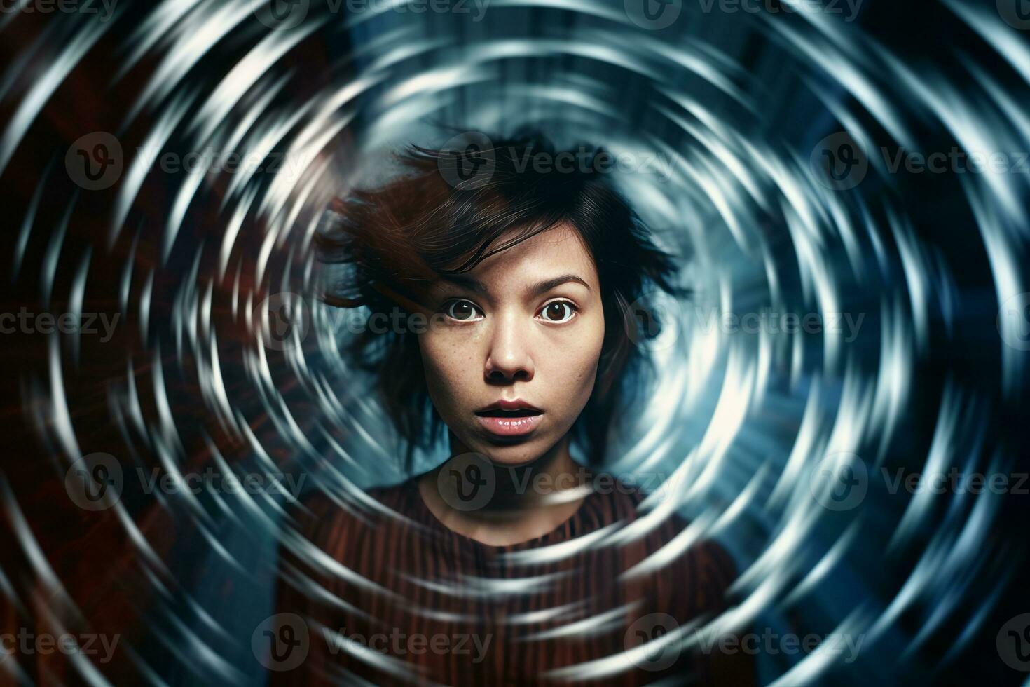 a woman is looking into the camera in a vortex generative AI photo