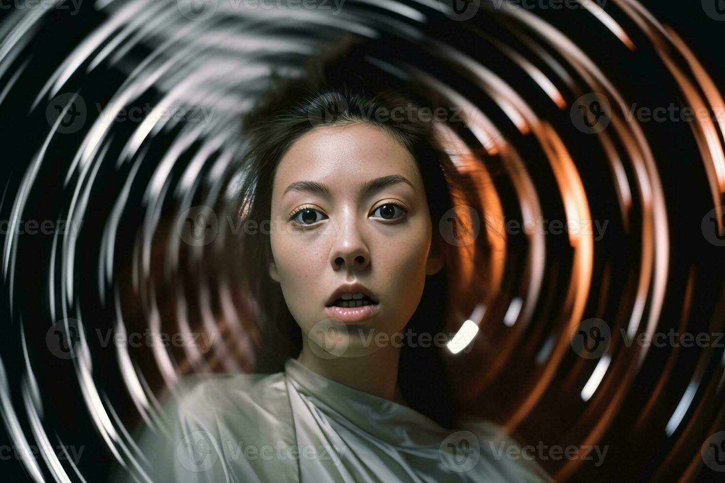 a woman is looking into the camera while in a spiral generative AI photo