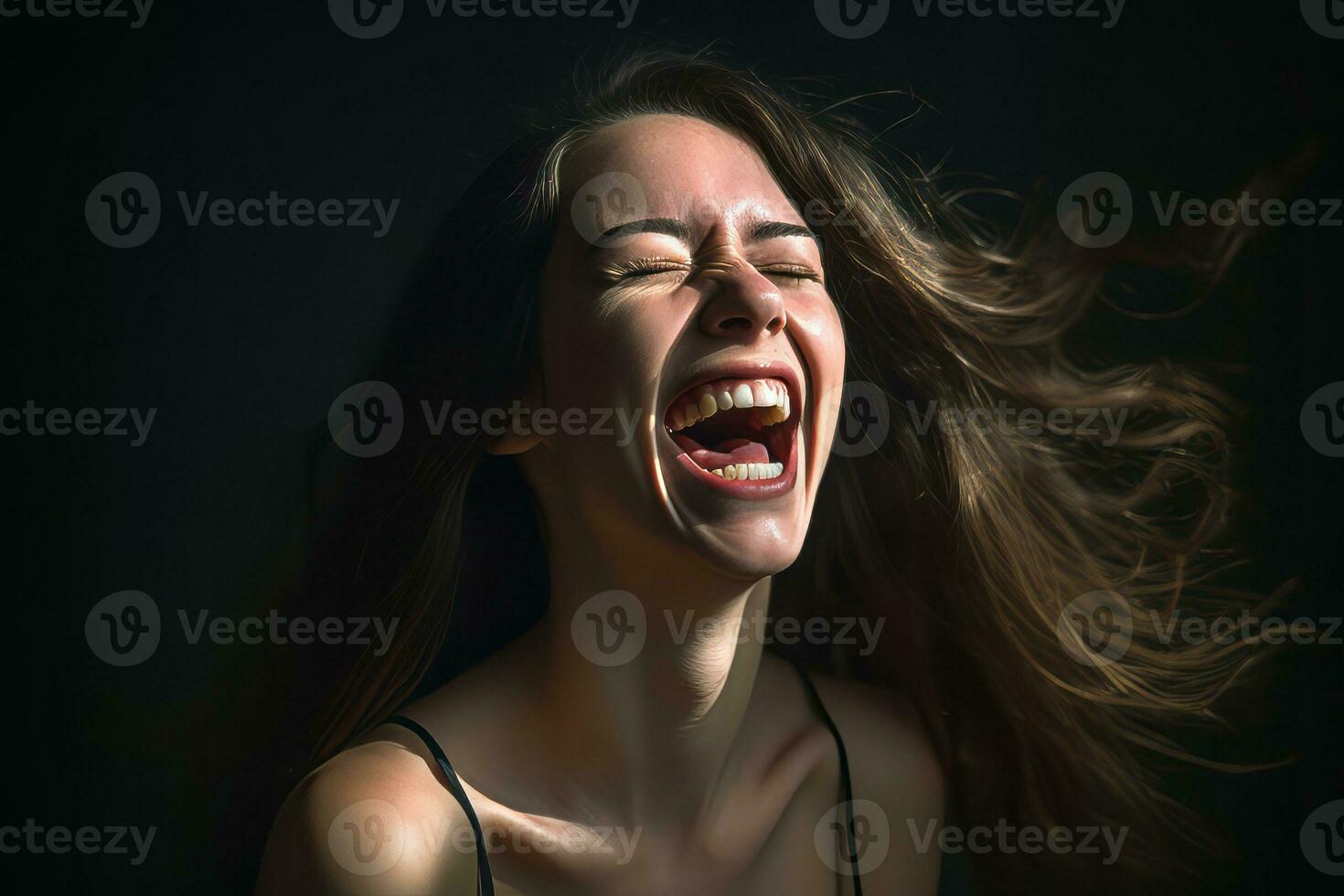 a woman laughing with her mouth open generative AI photo