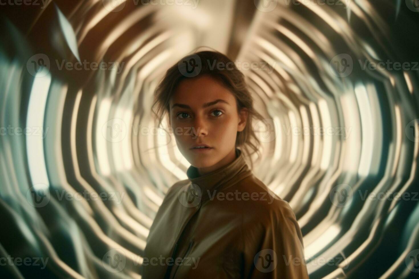 a woman standing in front of a tunnel generative AI photo