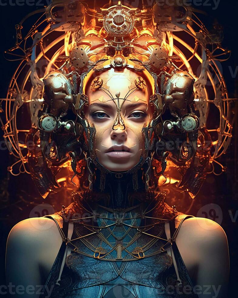 a woman wearing a headdress with many skulls on it generative AI photo