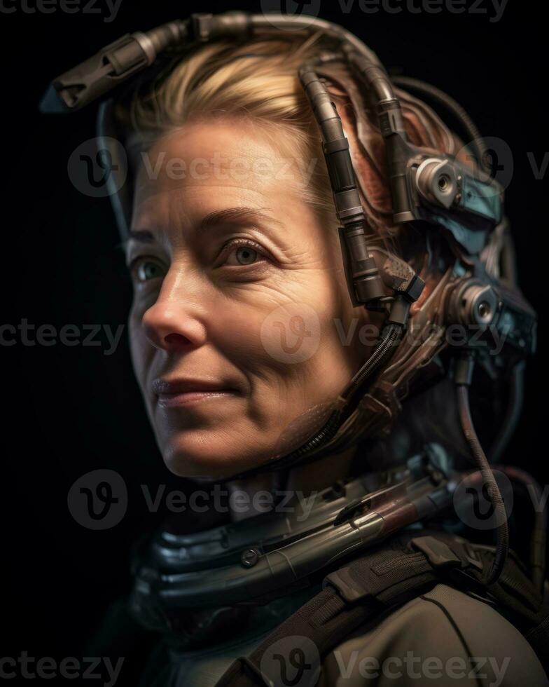 a woman wearing a space suit and helmet generative AI photo