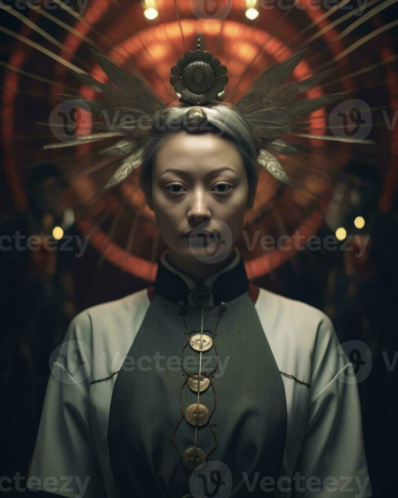 a woman wearing an oriental dress and headdress generative AI photo