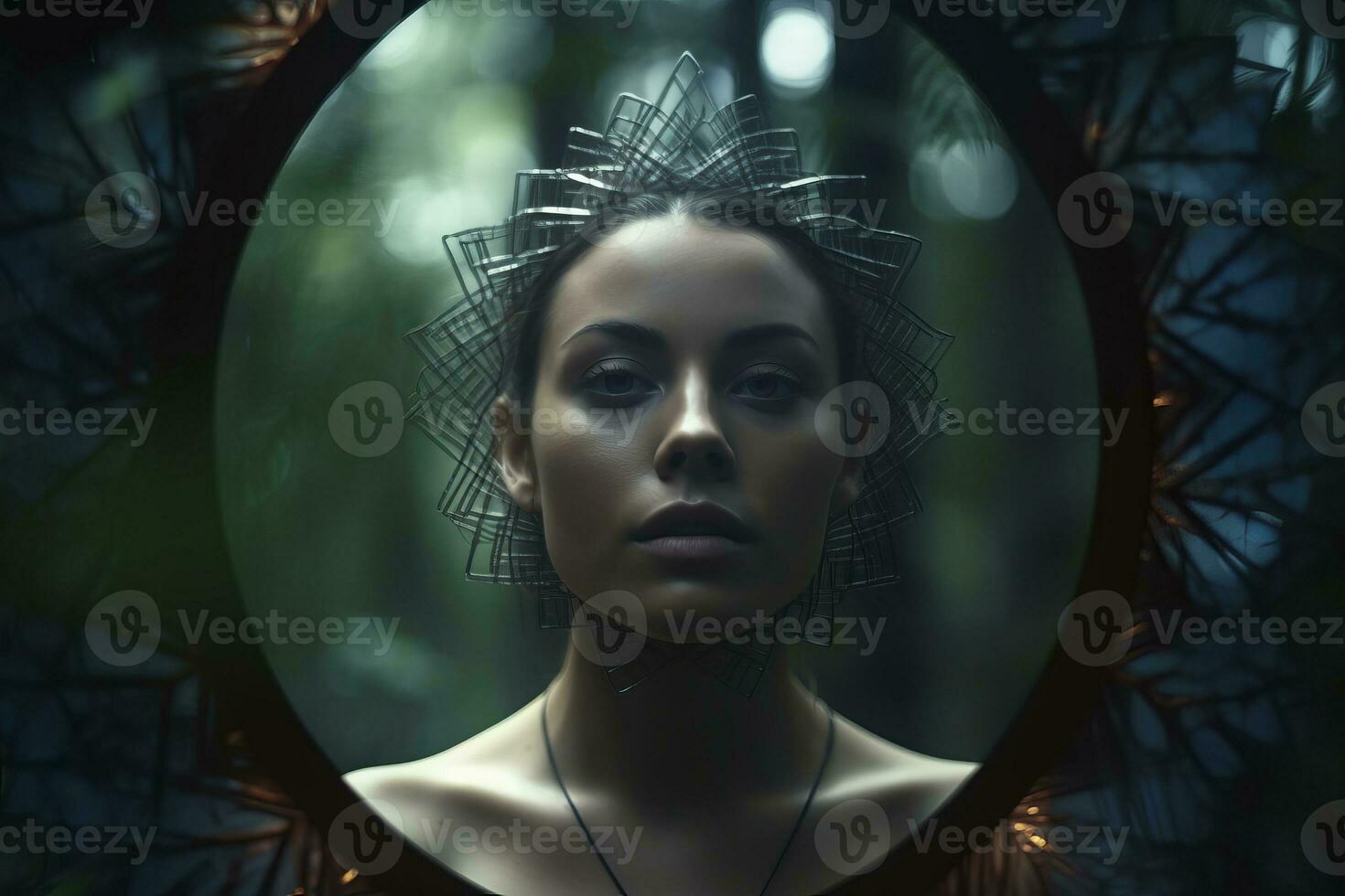 a woman with a crown on her head in front of a mirror generative AI photo