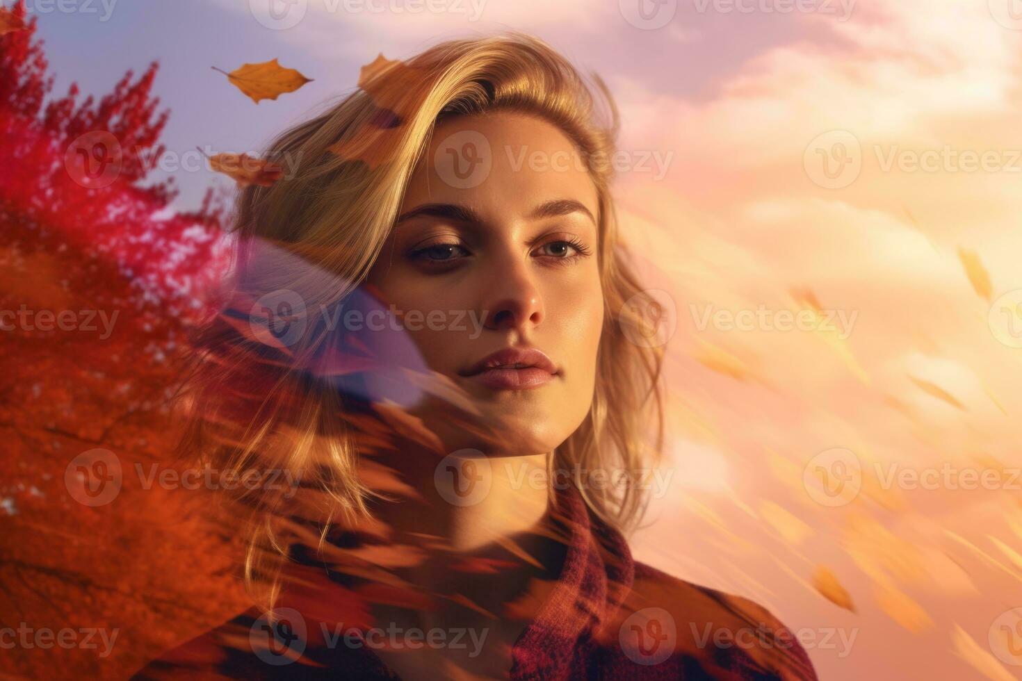 a woman with her hair blowing in the wind generative AI photo