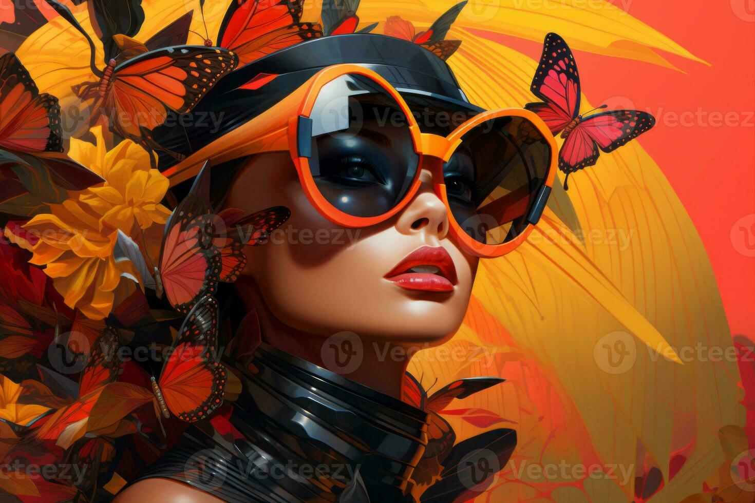 anime girl with butterfly wings in her hair and a hat. generative ai.  28391136 Stock Photo at Vecteezy
