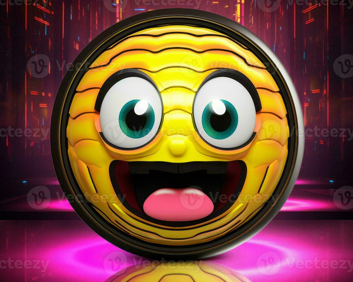 a yellow smiley face with big eyes and a big mouth generative AI photo