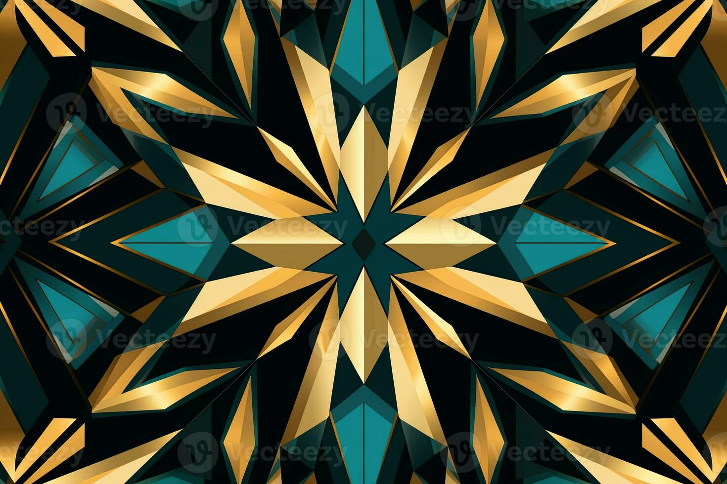 abstract geometric pattern with gold and blue stars on a black background generative AI photo