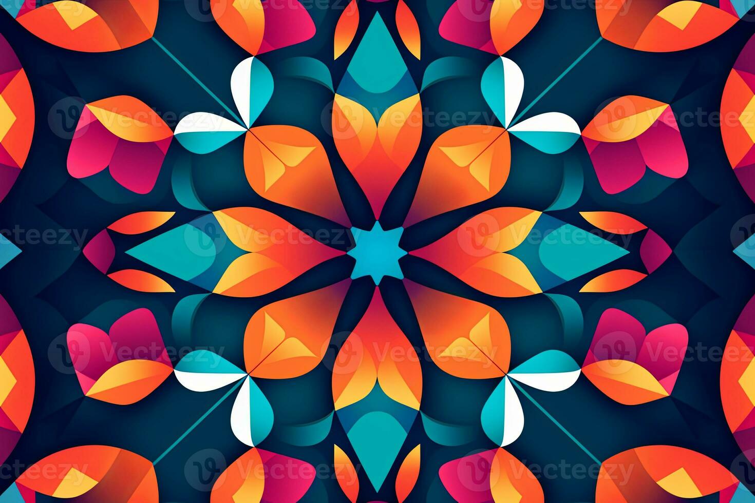 abstract pattern with colorful flowers on a dark background generative AI photo
