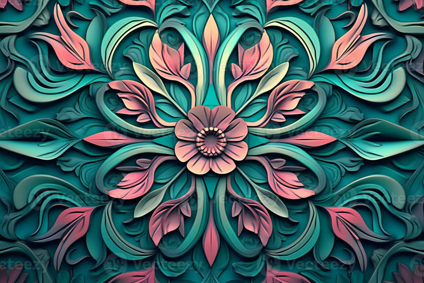 an abstract floral design on a green background generative AI photo