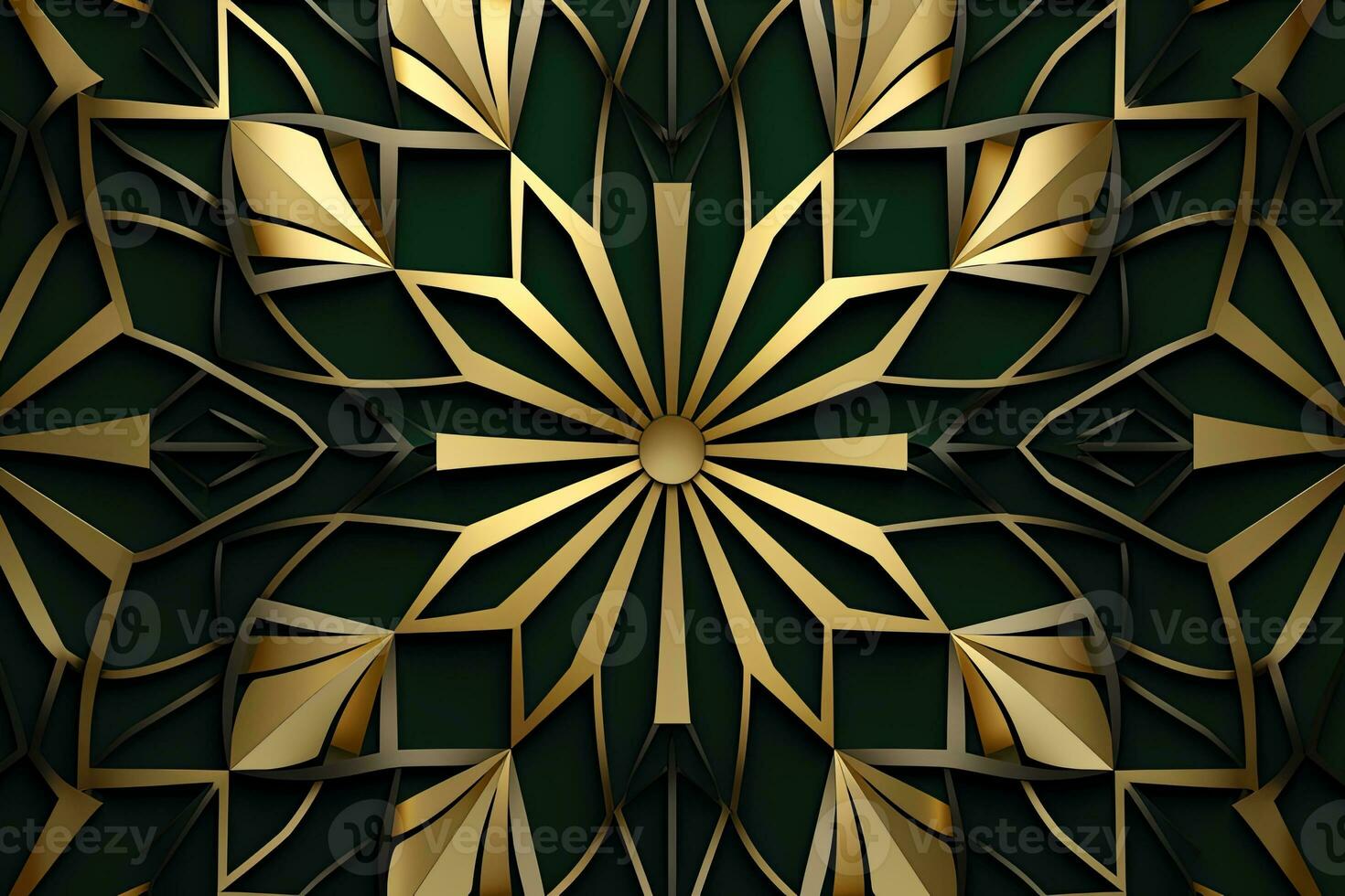 an abstract gold and green background with a star pattern generative AI photo
