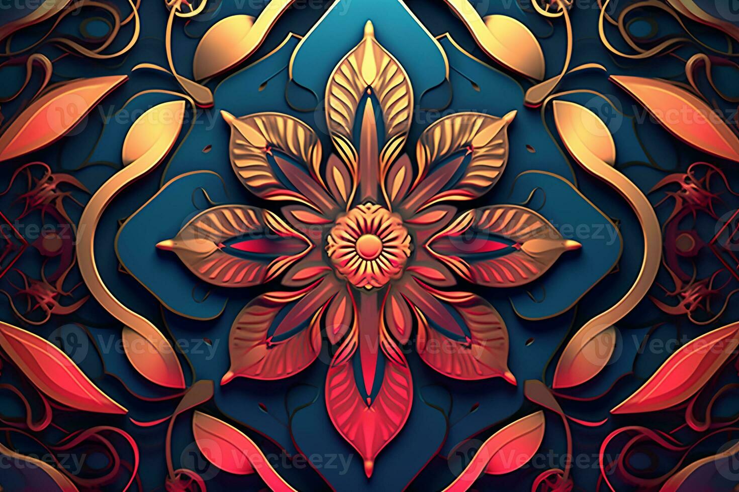 an abstract flower design on a dark blue background generative AI photo