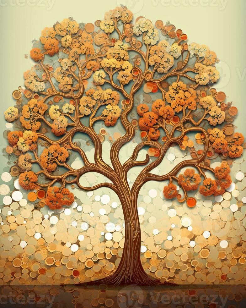 an abstract painting of a tree with leaves on it generative AI photo