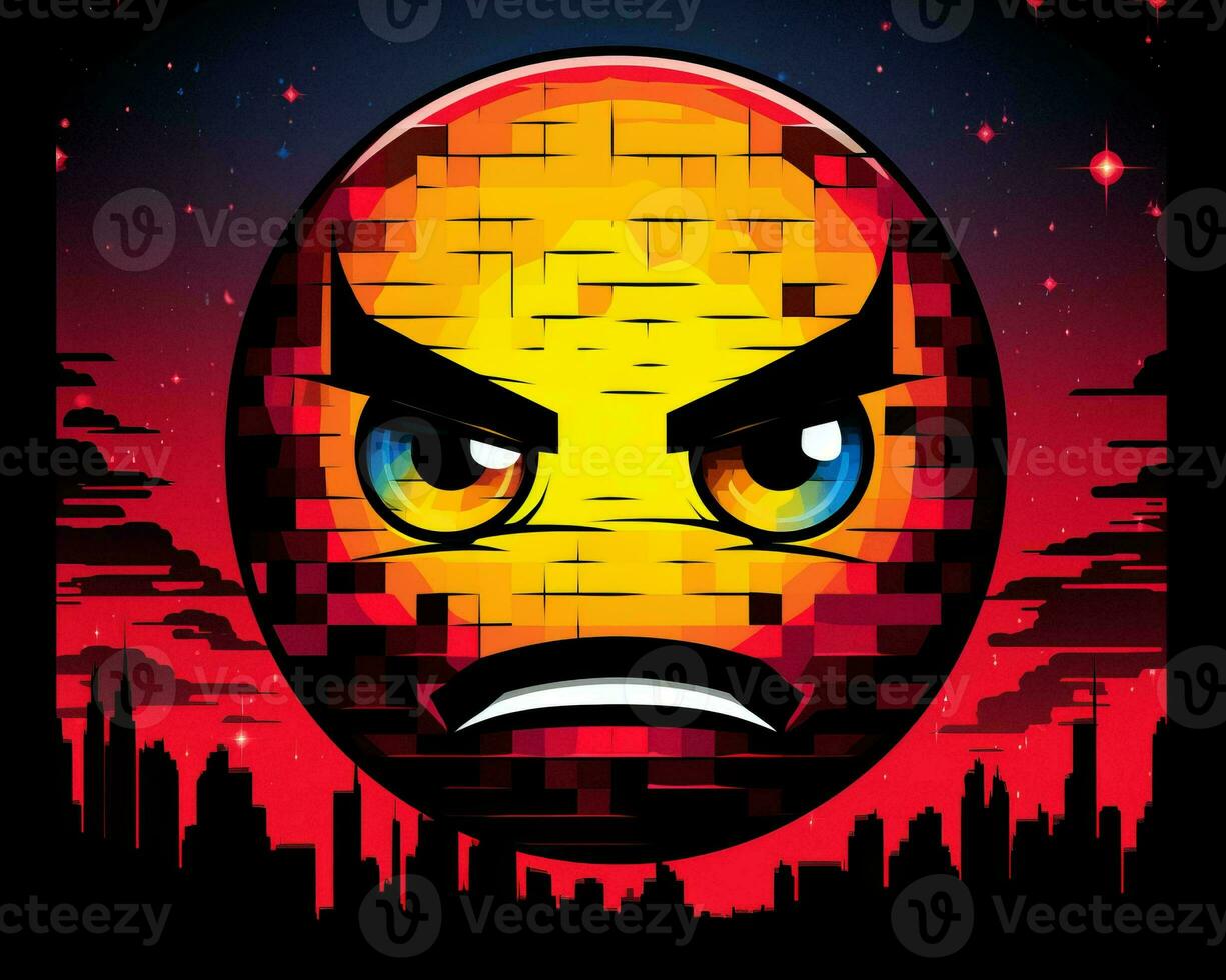 an angry emoticion with a city skyline in the background generative AI photo