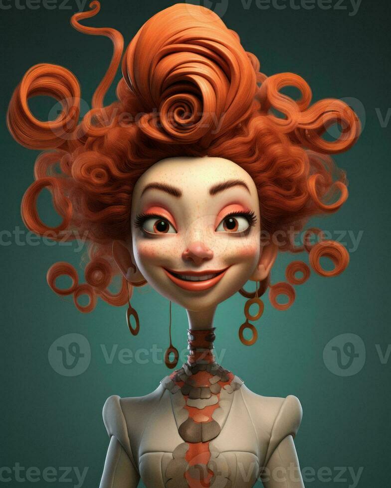 an animated character with red hair and big eyes generative AI photo