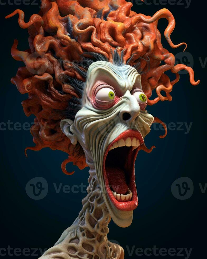 an animated image of a woman with red hair and an open mouth generative AI photo