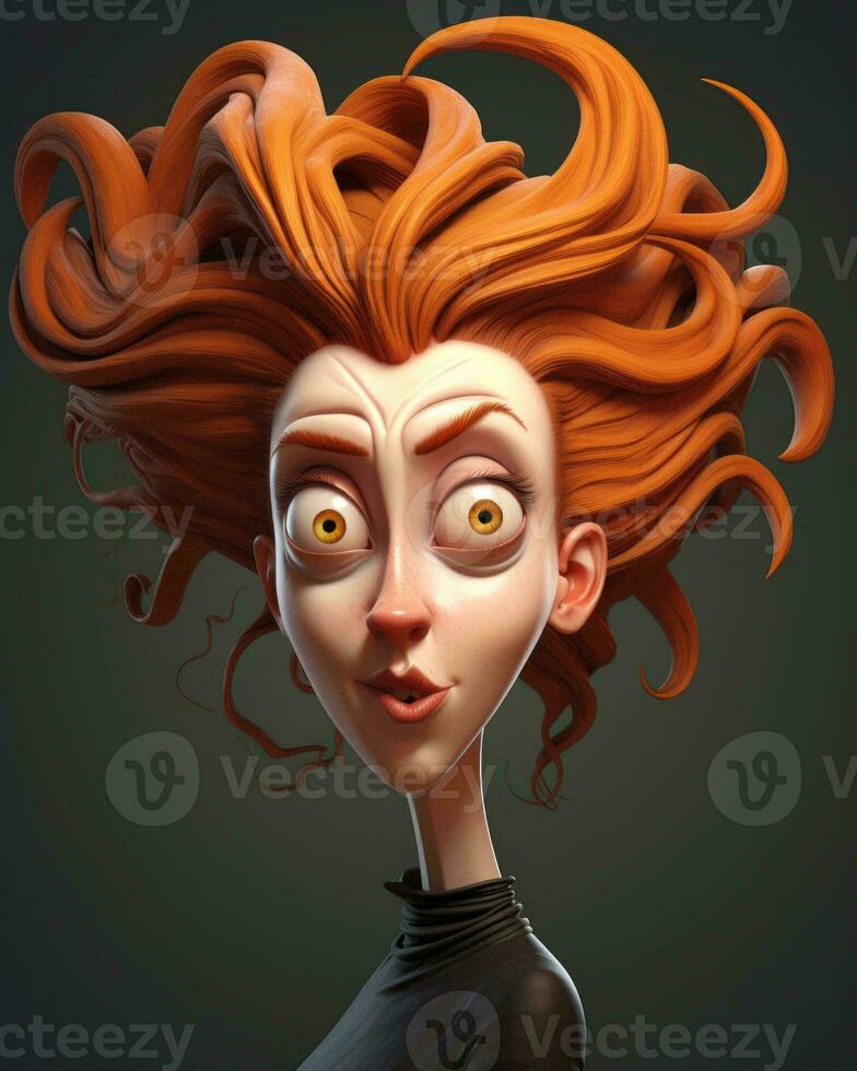 an animated character with red hair and big eyes generative AI photo