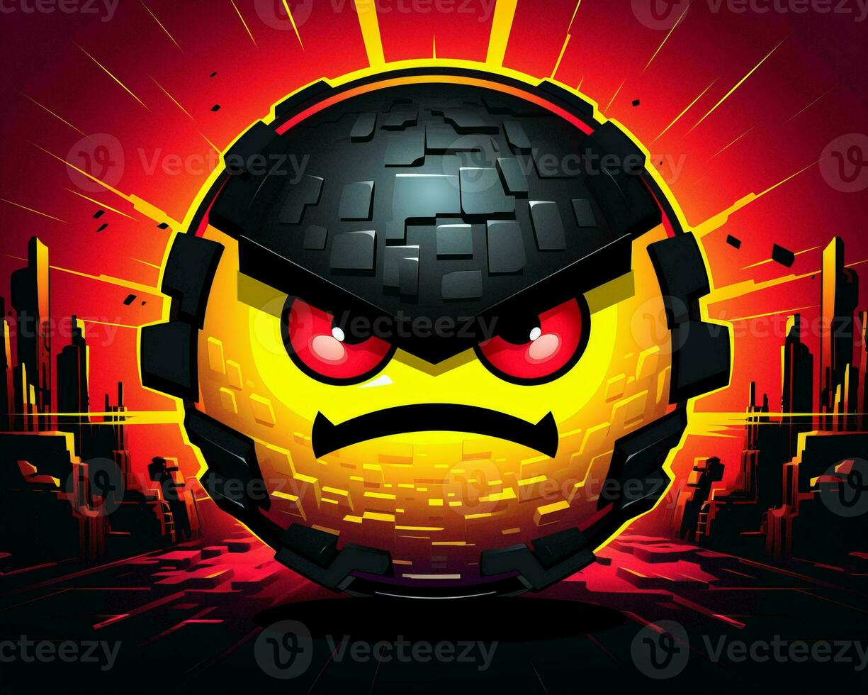an angry yellow ball with red eyes generative AI photo