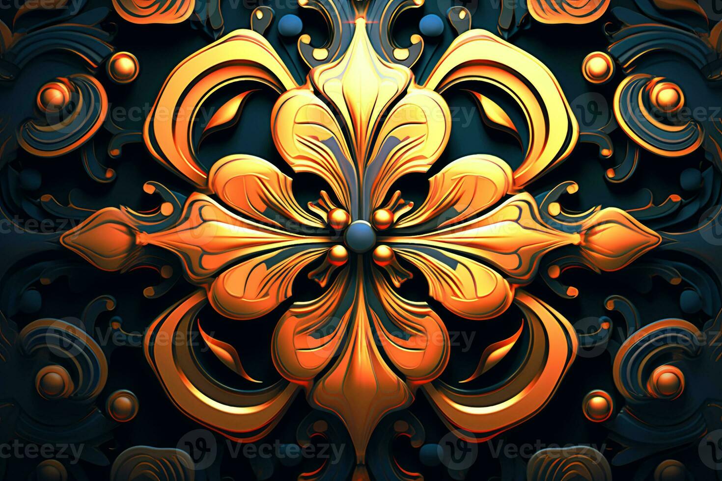 an artistic design of an ornate flower on a black background generative AI photo