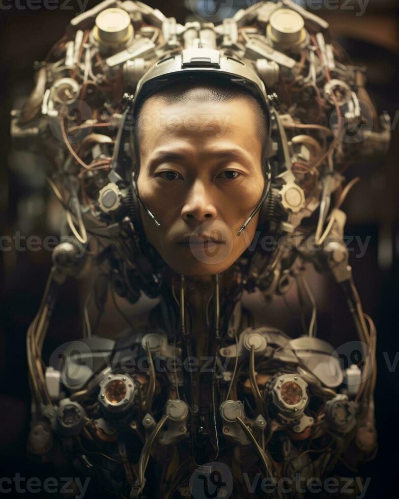 an asian man in a robot suit generative AI photo