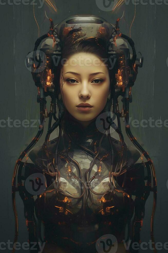 an asian woman in a futuristic robot suit generative AI photo