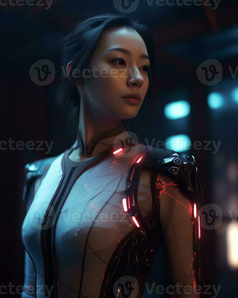 an asian woman in a futuristic outfit generative AI photo