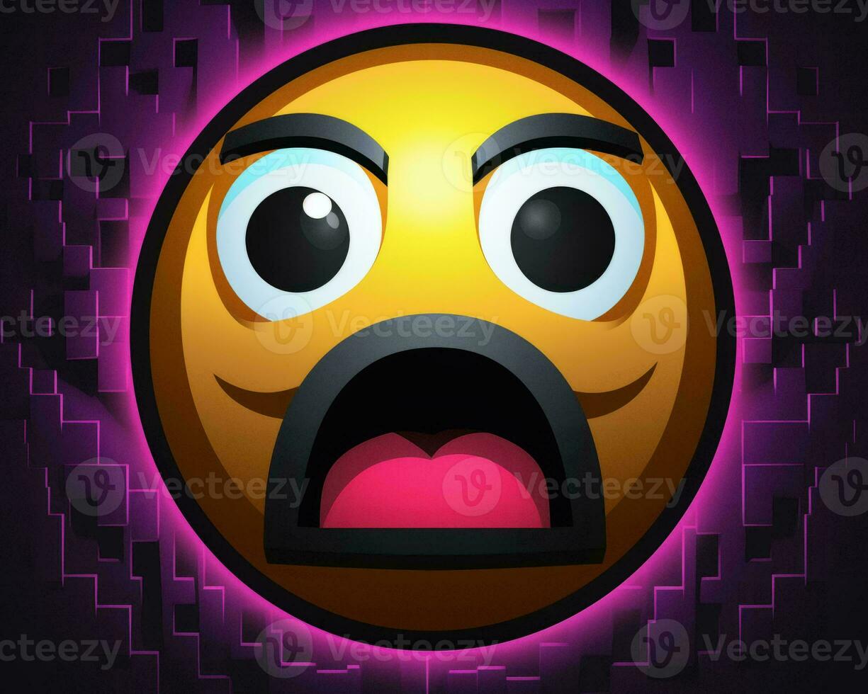 an emoticion with an open mouth on a purple background generative AI photo