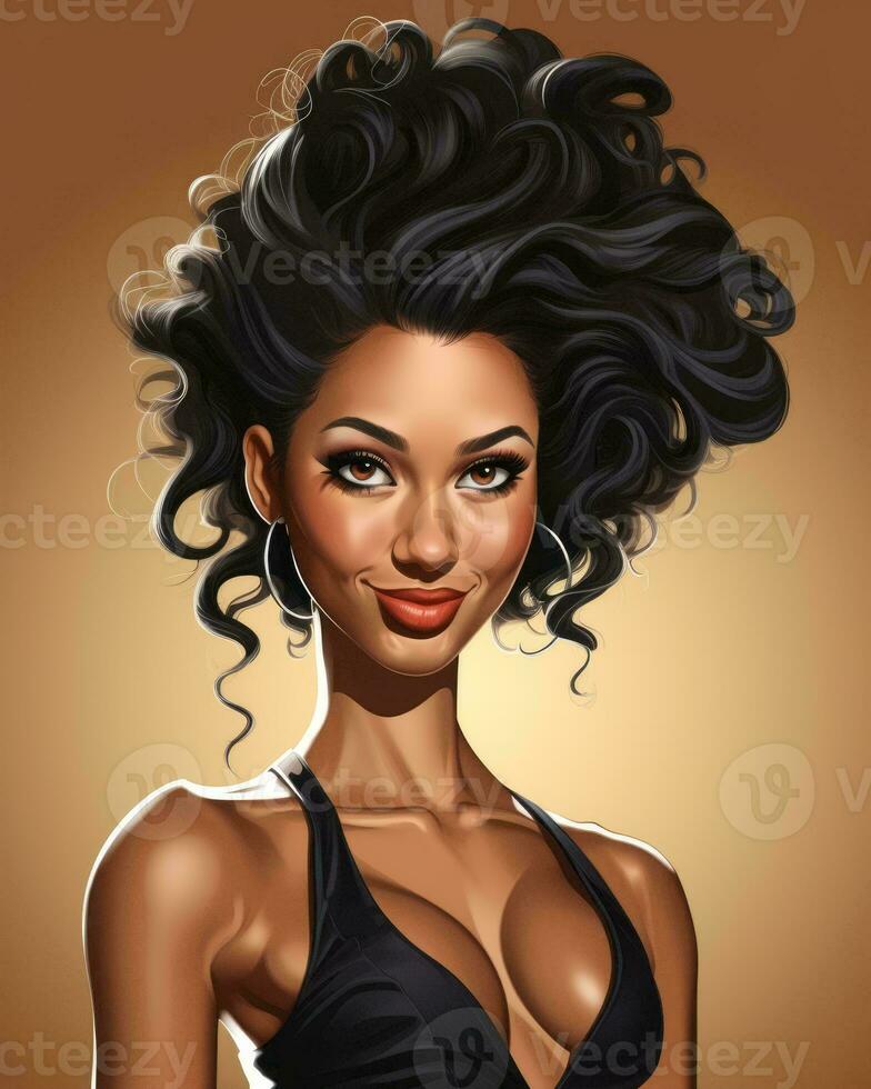 an illustration of a beautiful woman with curly hair generative AI photo