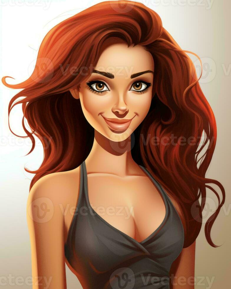 an illustration of a beautiful woman with long red hair generative AI photo