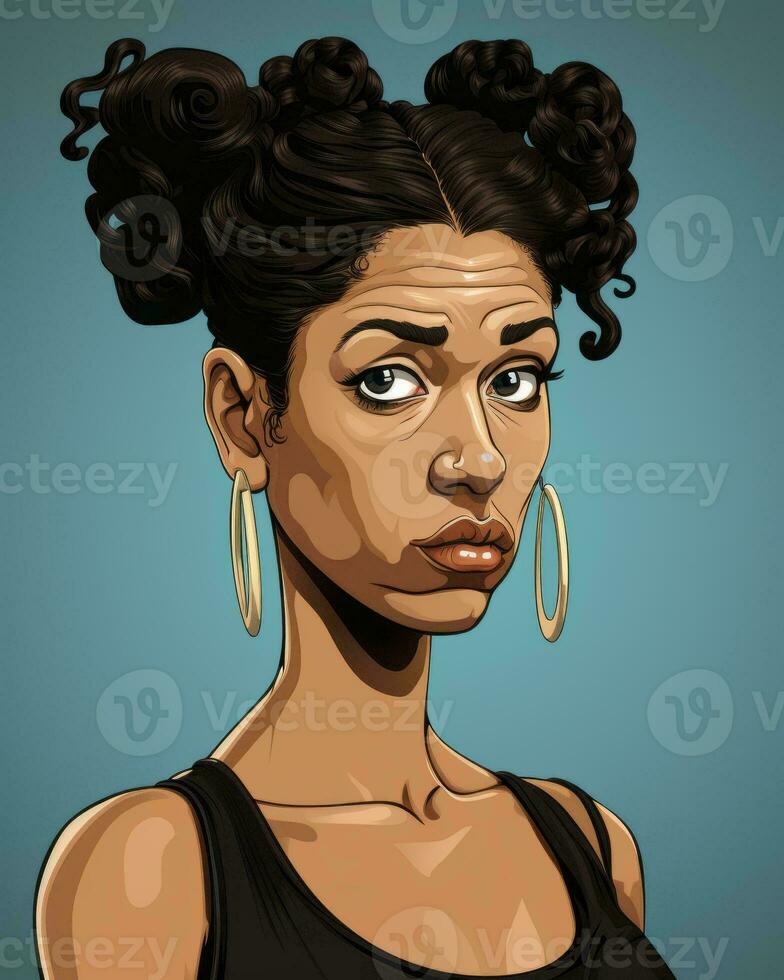 an illustration of a black woman with big hoop earrings generative AI photo