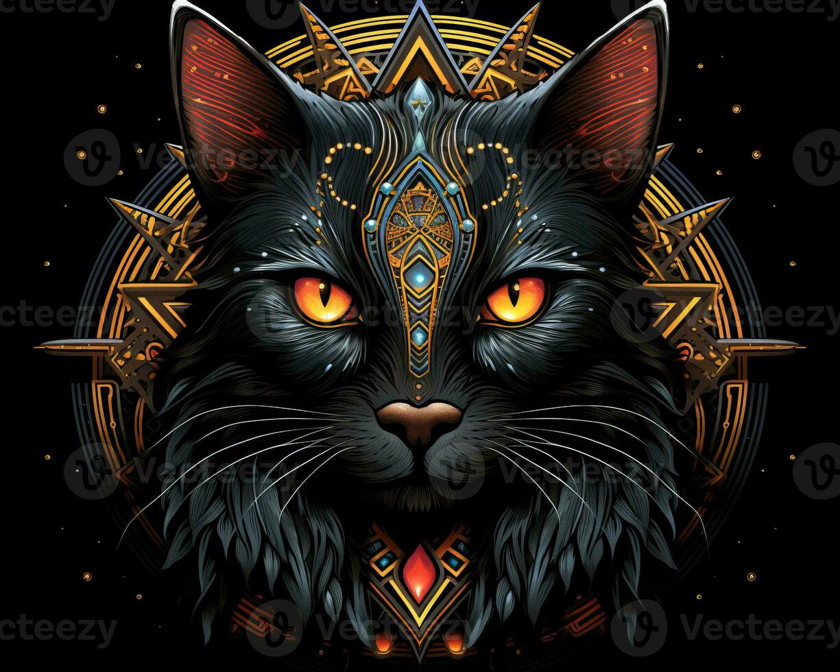 an illustration of a black cat with glowing eyes generative AI photo