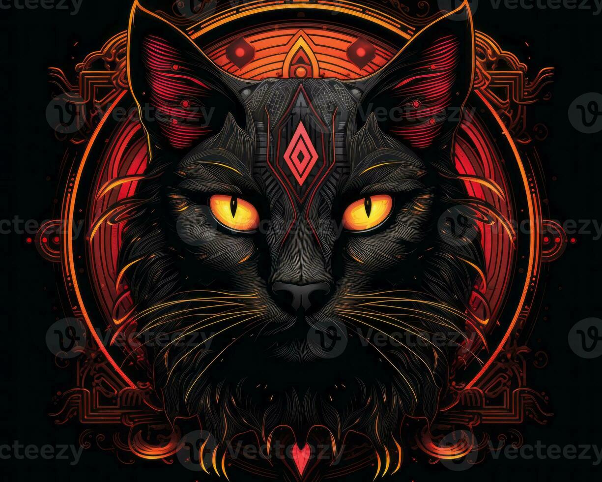 an illustration of a black cat with red eyes generative AI photo