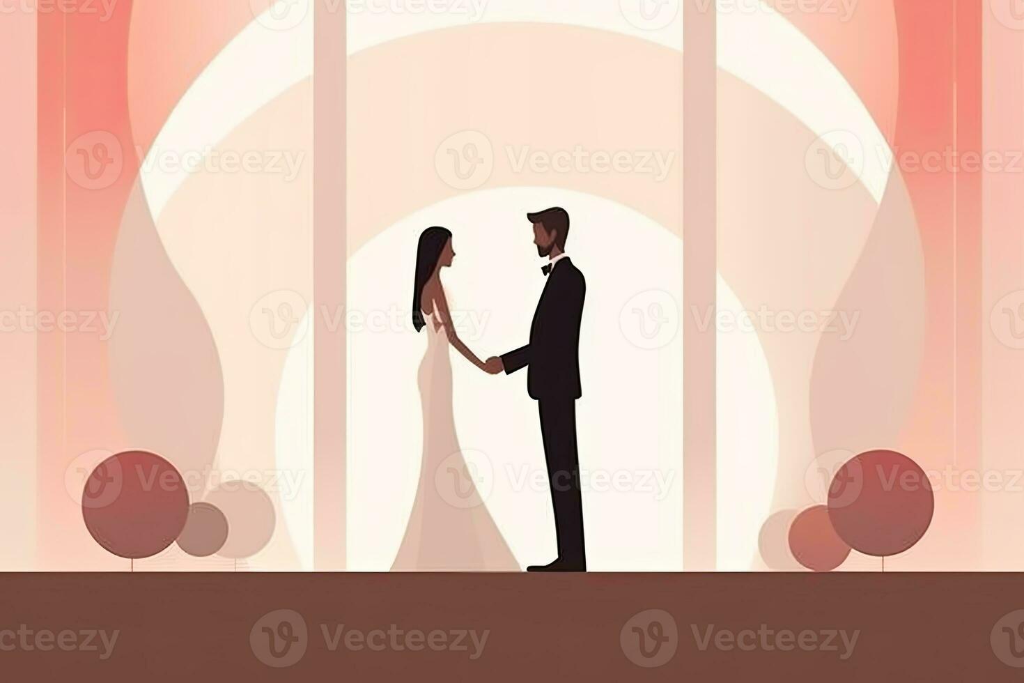an illustration of a bride and groom standing in front of an arch generative AI photo