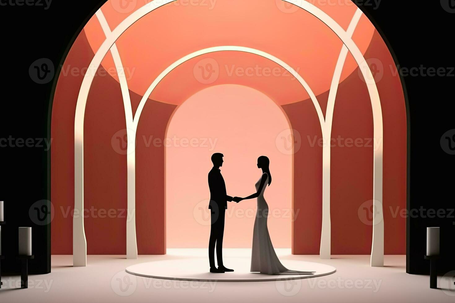 an illustration of a bride and groom standing in front of an archway generative AI photo