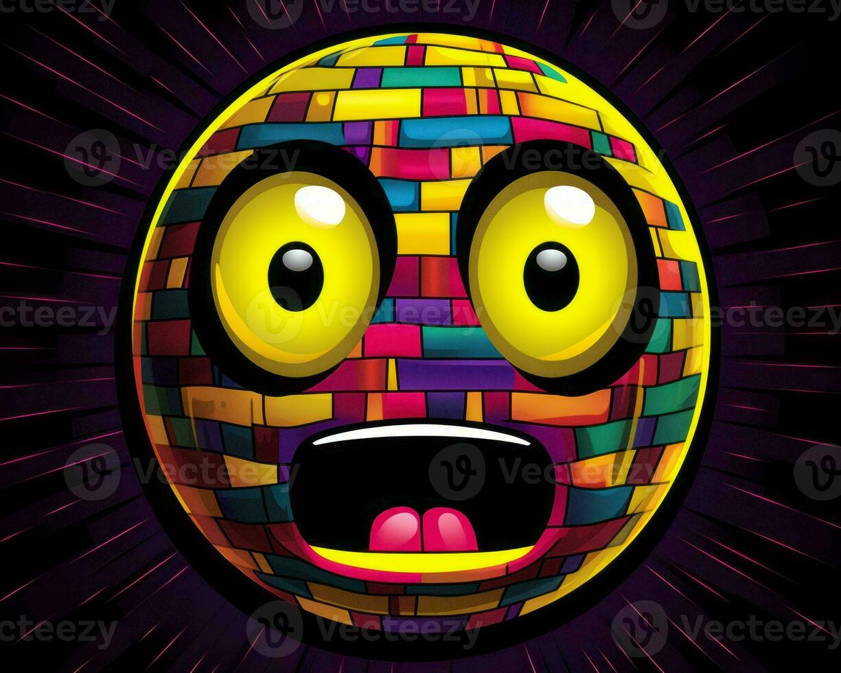 an illustration of a colorful brick wall with an angry face generative AI photo