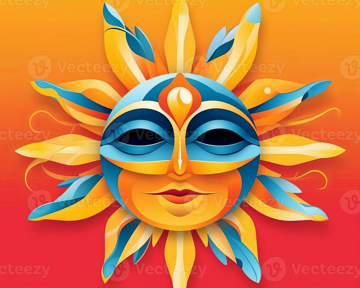 an illustration of a colorful sun with a face on it generative AI photo